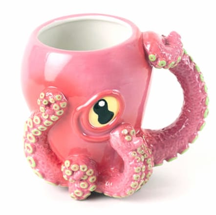 Pink octopus ceramic 3D coffee mug