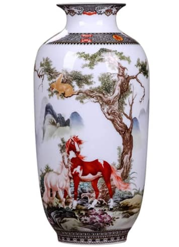 ECYC Handmade Chinese Vase With Decorative Animal Horses
