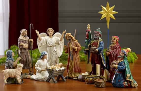 Ceramic Nativity Figurines, Frankincense, and Myrrh.